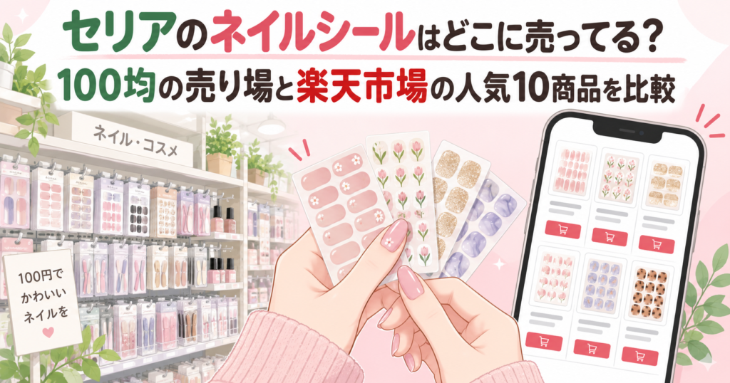 セリアのネイルシールの売り場と楽天市場の商品比較
