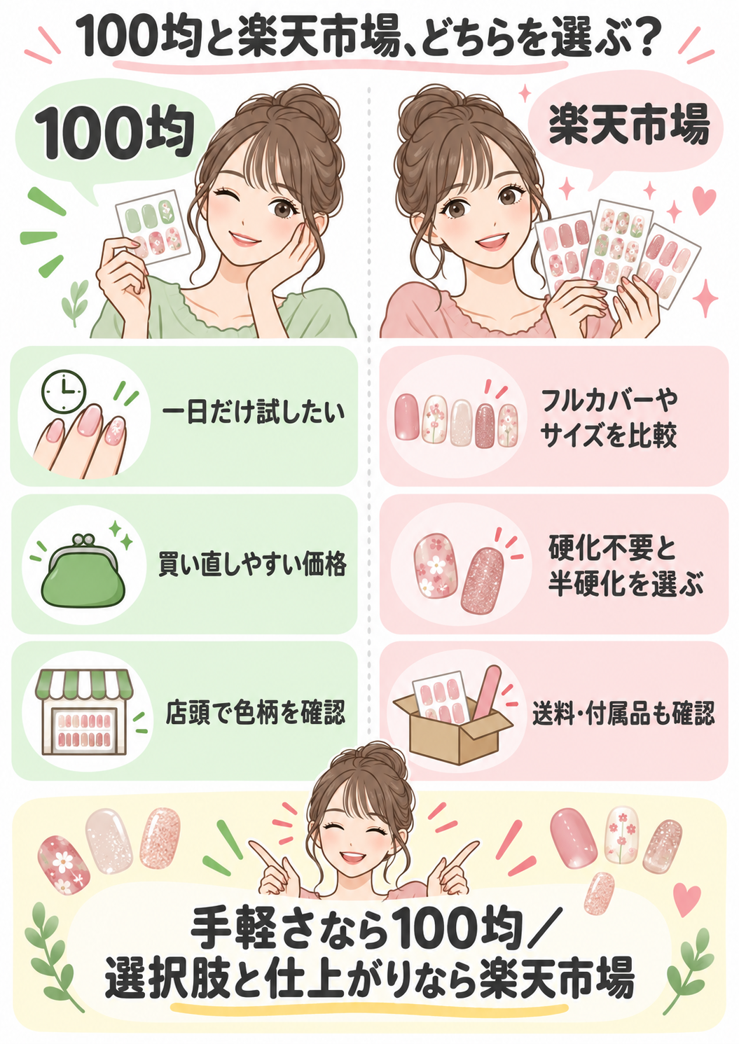 100均と楽天市場のネイルシールの選び分け