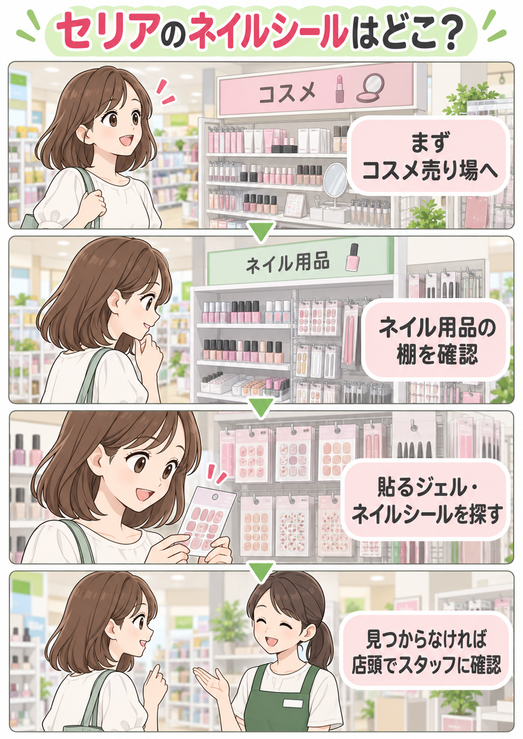 セリアでネイルシール売り場を探す4ステップ