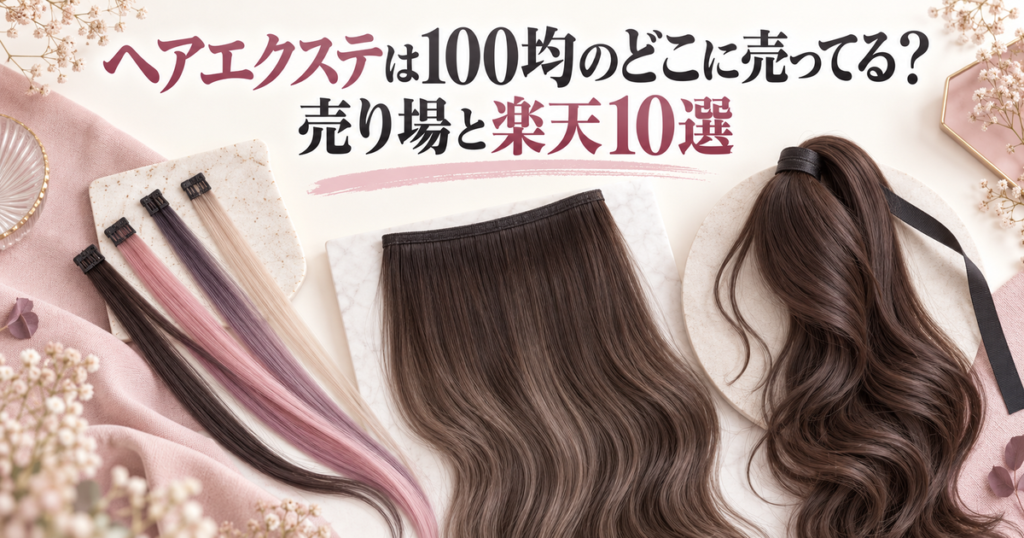 100均のヘアエクステ売り場と楽天市場の商品を比較する記事のアイキャッチ