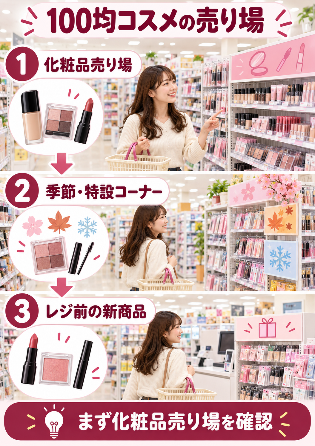 100均コスメの売り場を探す順番