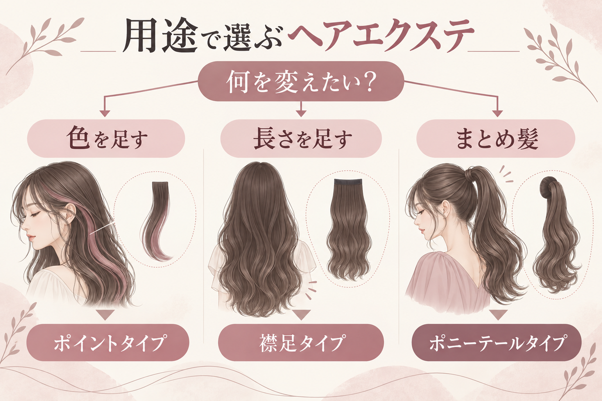 ポイント・襟足・ポニーテールタイプを用途で選ぶ図