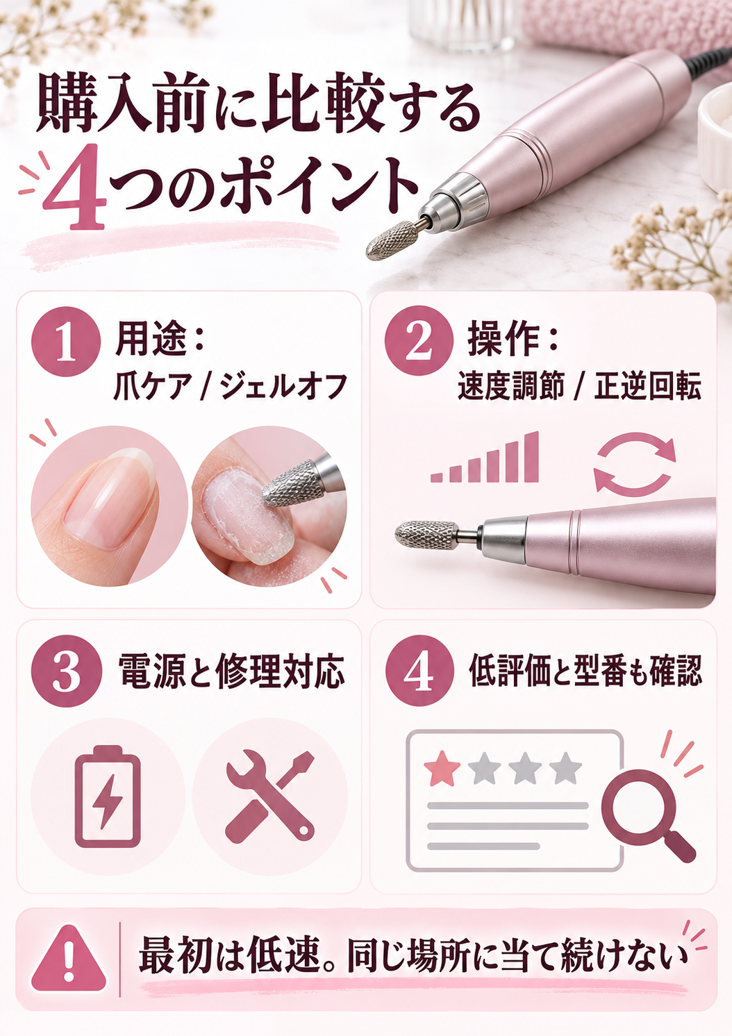 ネイルマシン購入前に比較したい4つのポイント