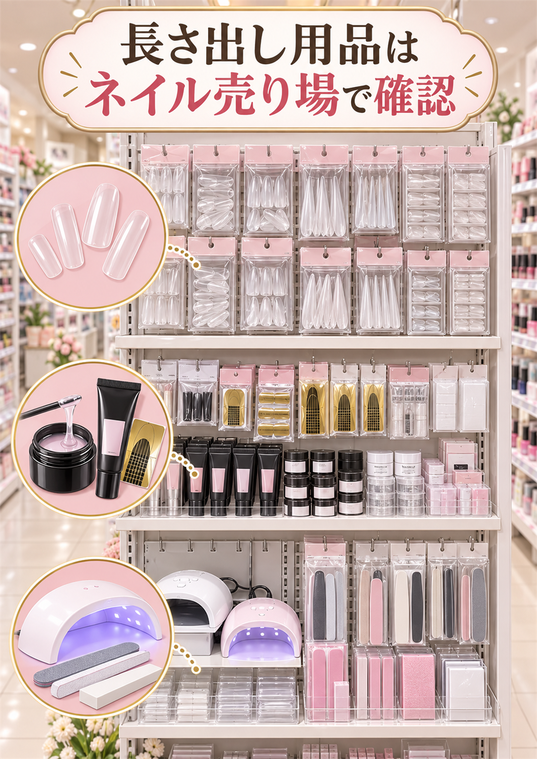 100均のネイル売り場で長さ出し用品を探すポイント