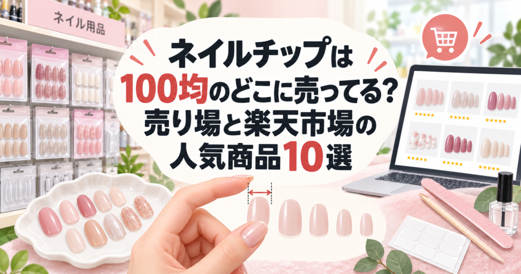 ネイルチップの100均売り場と楽天市場の人気商品を紹介する記事のアイキャッチ